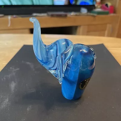 Buy MTARFA Iridescent Glass Elephant Signed  Blue And Clear Signed 13.5cm High • 14.99£