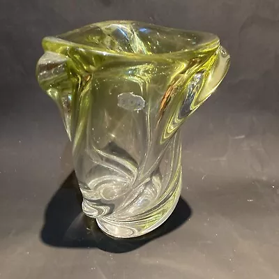 Buy Vintage Signed Val St Saint Lambert Yellow Twisted Swirl Art Glass Vase Heavy • 149£