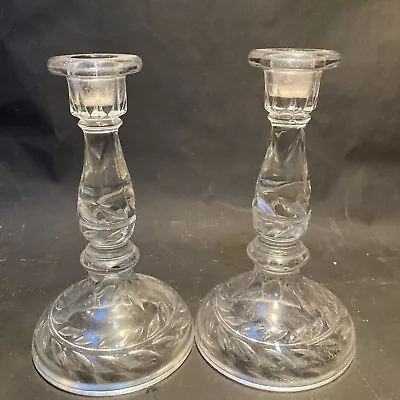 Buy Pair Pressed Glass Candle Holders  • 11.99£