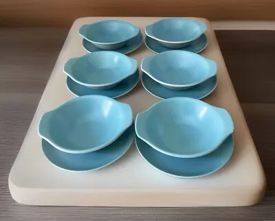 Buy POOLE POTTERY - Twintone Sky Blue/Dove Grey 6 X Soup Bowls With 6 X Saucers • 20£