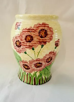 Buy DECORO Handcraft  Pottery England Vase Soft Yellow  Ribbed Hand Painted Flowers • 27.91£