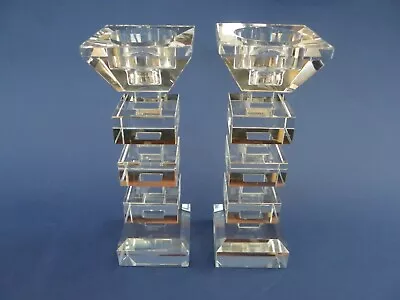 Buy A Pair Of Square Clear Glass Candlesticks Holders, 6.75 Inches Tall.  B • 19.50£