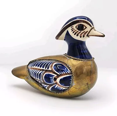 Buy VTG Tonala And Brass Mexican Pottery Armored Folk Art Bird Hand Painted • 20.50£