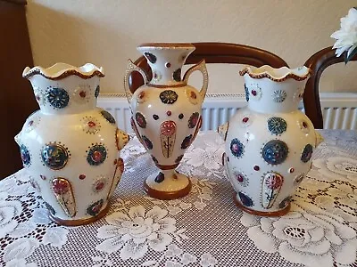 Buy Antique Old English Victorian Majolica Pottery Vases POMPEYI C.1860-90s • 40£