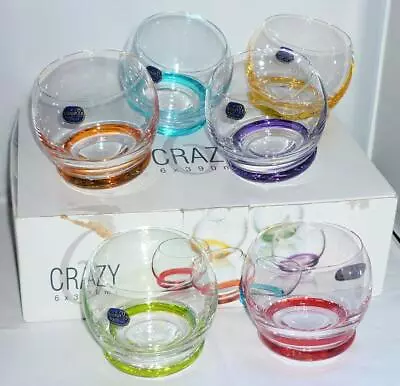 Buy 6 Unusual Bright Czech Bohemia Crazy Crystal Glass Rocker Tumbler Glasses • 26.99£