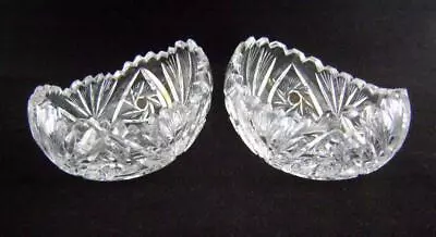 Buy Pair Victorian Cut Glass Lead Crystal Oval Boat Shaped Bowls • 15£