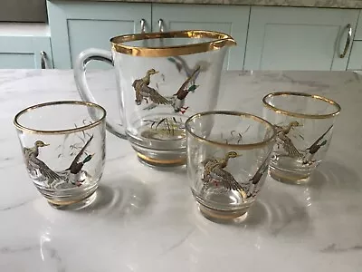 Buy Vintage Mid Century Glass Water Jug / Pitcher Set With Three Glasses - 1950s • 8£