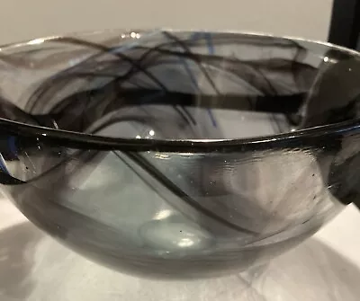 Buy Kosta Boda Contrast Black Glass Bowl Smoky Swirls Anna Ehrner 9” Sweden Signed • 75£