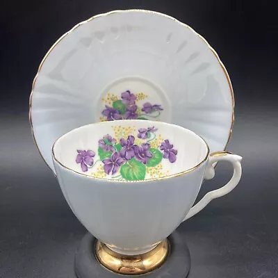 Buy Royal Grafton Fine Bone China Violets Light Blue Footed Tea Cup & Saucer Flower • 11.14£