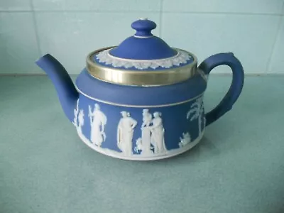 Buy Antique 1800's Wedgwood Dark Portland Blue 0.75 Pint Teapot - Silver Plated Rim • 49.95£