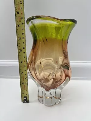 Buy Vintage 1970s Hospodka For Chribska 19cm Peach To Lime Sklarna - Czech Glass • 30£