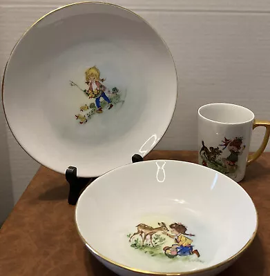 Buy Vintage Bucks County Ceramic Hand Painted Childrens Dinner  Set 3 Pieces  • 39.14£