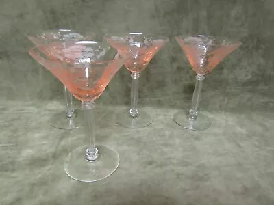 Buy Vintage 1930's Tiffin Glass Flanders Poppy Etch Sherbet/Champagne Stem Lot Of 4 • 192.44£