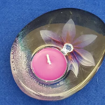 Buy Heavy Glass Candle Holder With Flower In The Glass • 4.99£