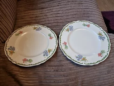 Buy 2 Vintage Grindley Medium Dinner Plates Cream With Green Border & Flower Design • 7.99£