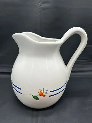 Buy Vintage Gailstyn Sutton Pitcher! White With Blue Lines & Orange Flowers. Taiwan! • 8.38£