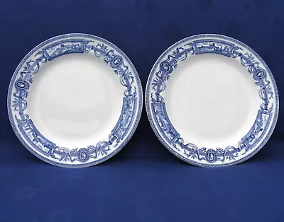 Buy Pair Minton Antique Blue And White Dinner Plates Landscape Pattern Dated 1870's • 30£