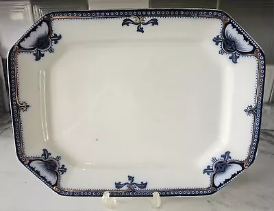 Buy Antique Burleigh Ware Hamilton Flow Blue & White Serving Platter - 33cm X 25cm • 44.99£