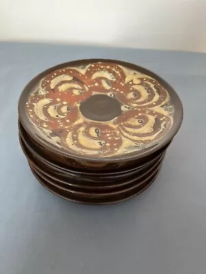 Buy Vintage Alvingham Studio Pottery Side Plates Brown Swirl 15cm Handmade X 6 • 20£
