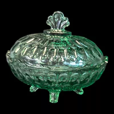 Buy Vintage Fenton Glass Colonial Teal Thumbprint 4-Footed Candy Dish With Lid • 27.95£