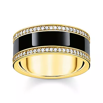 Buy Thomas Sabo Jewelry Women's Ring Gold Coloured With Black Enamel TR2446-565-11 • 143.78£
