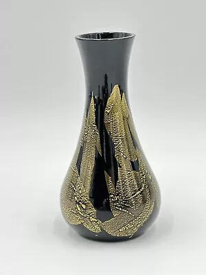 Buy Stuart Strathearn Art Glass Vase Ebony Black & Gold Leaf, 4  • 26.14£