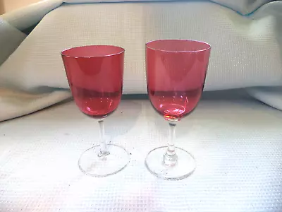 Buy (Ref 006) Two Vintage Cranberry Glass Wine Glasses • 10£