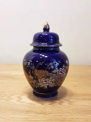 Buy Small Japanese Kutani Cobalt Blue Peacock Design Baluster Vase With Top  • 4.75£