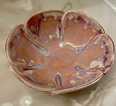 Buy Handmade Pottery Bowl Pink Purple Flower Shape 6” Local Artist • 9.27£