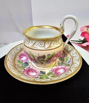 Buy RARE Antique KPM Royal Berlin Cup & Saucer Pink Rose Swan Handle Porcelain- READ • 886.91£