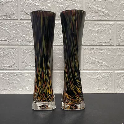 Buy Pair Of Multicoloured Splatter Pattern Glass Vases - Approx. 22cm Tall • 16.99£