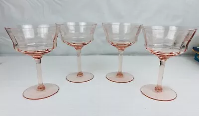 Buy 4 VTG Pink Depression Glass Stemware Etched Flowers Crafts Candle Holders READ • 11.18£