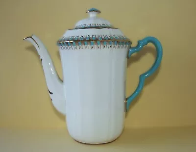 Buy A Vintage Fenton Paladin China Coffee Pot (E Hughes & Co.) White/Turquoise &Gold • 5.99£