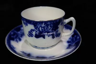 Buy Roseville John Maddock & Sons Flow Blue Gold Trim Cup & Saucer • 93.19£