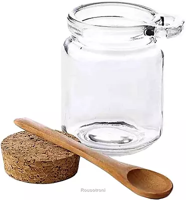 Buy Reusable Thick Clear Glass Storage Jar With Cork Stopper And Wooden Spoon For • 9.48£