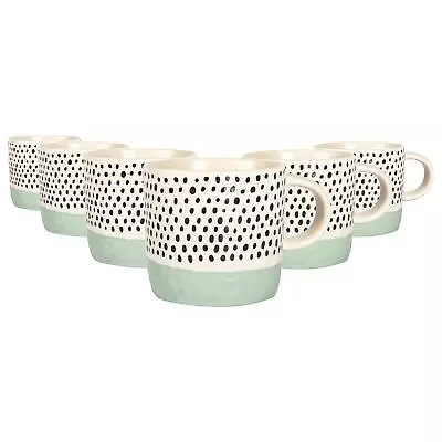 Buy 6x Dipped Dotty Stoneware Coffee Mugs Large Rustic Tea Cups Set 385ml Blue • 17£