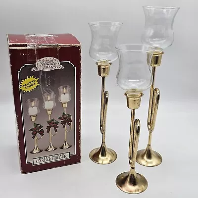 Buy VTG Set Of 3 Brass Plated Candle Holders  Christmas Holiday Decor 10 -12  Tall • 32.61£