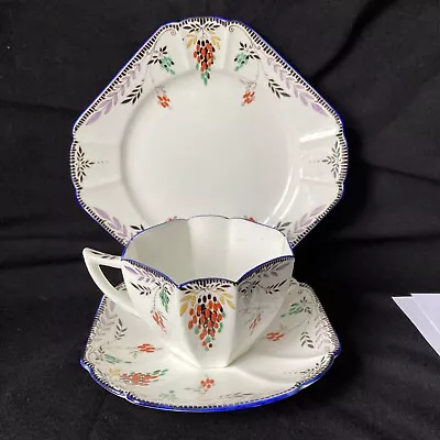 Buy Shelley Extremely Rare Queen Anne Pattern BANANA 11693 Trio In The Red .blue Rim • 125£