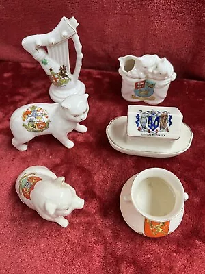 Buy Vintage Crestware Lot X6 Southend On Sea Ark Pot Norway Pig Cats Manx Cat I.O.M. • 25£