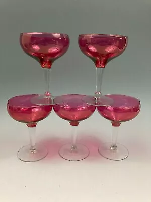 Buy Cranberry Red Stained Champagne Or Tall Sherbet Glasses - Set Of Five • 13.98£