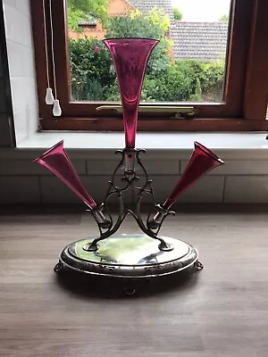 Buy Antique Cranberry Glass Epergne • 25£