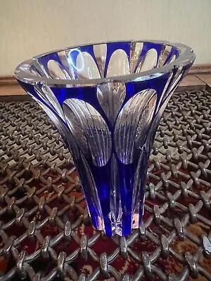 Buy Bohemian Crystal Cobalt Blue Cut To Clear Glass Antique 7  Vases • 49.99£