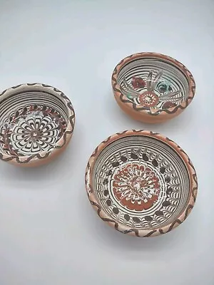 Buy Set-3 Traditional Handmade Romanian Horezu Slipware Clay Trinket Dish Bowls • 46.67£