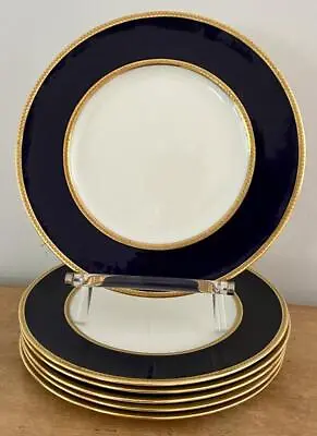 Buy 6 Antique Cauldon Ltd Ovington Bros Gold Encrusted Cobalt Blue 8 7/8  Plates • 100.65£