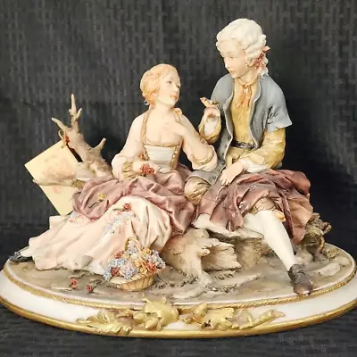 Buy Antique Capodimonte Porcelain Lovers At The Park Figurine Made In Italy Signed • 260.93£