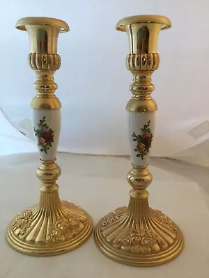 Buy Royal Albert Doulton Old Country Roses Pair  Gold Candle Holders • 186.34£