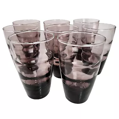 Buy Set Of 8 Libby Purple Amethyst Tumbler Glass Barware 14oz Weighed Bottom Vintage • 46.60£