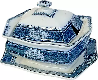 Buy Vintage Coronaware Hancock Laurel Sauce Tureen On Plate - Blue And White • 16.94£