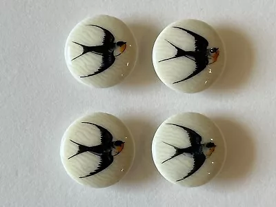 Buy Set 4 X Swallow Bluebird Antique Hand Painted Porcelain Pottery Buttons, 20th C • 60£