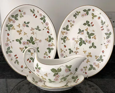 Buy WEDGWOOD WILD STRAWBERRY Gravy Boat  & Saucer, 2 Oval Oven To Table Plates • 85£